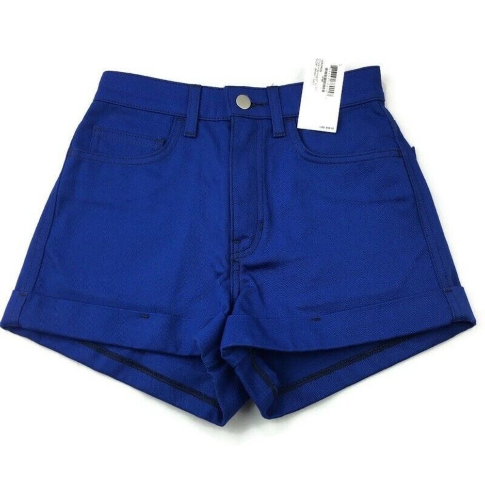 American Apparel Denim High Waist Cuff Shorts 24 NWT Bright Navy Blue RSADM303